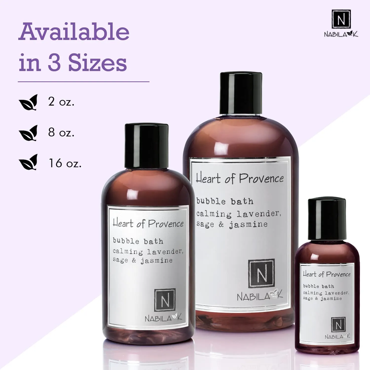 Heart of Provence Bubble Bath with Lavender, Sage & Jasmine Scent by Nabila K - Essential Oils, Natural Ingredients for Sensitive Skin, Gentle, Moisturizing - Luxury for Women & Men, 8 oz