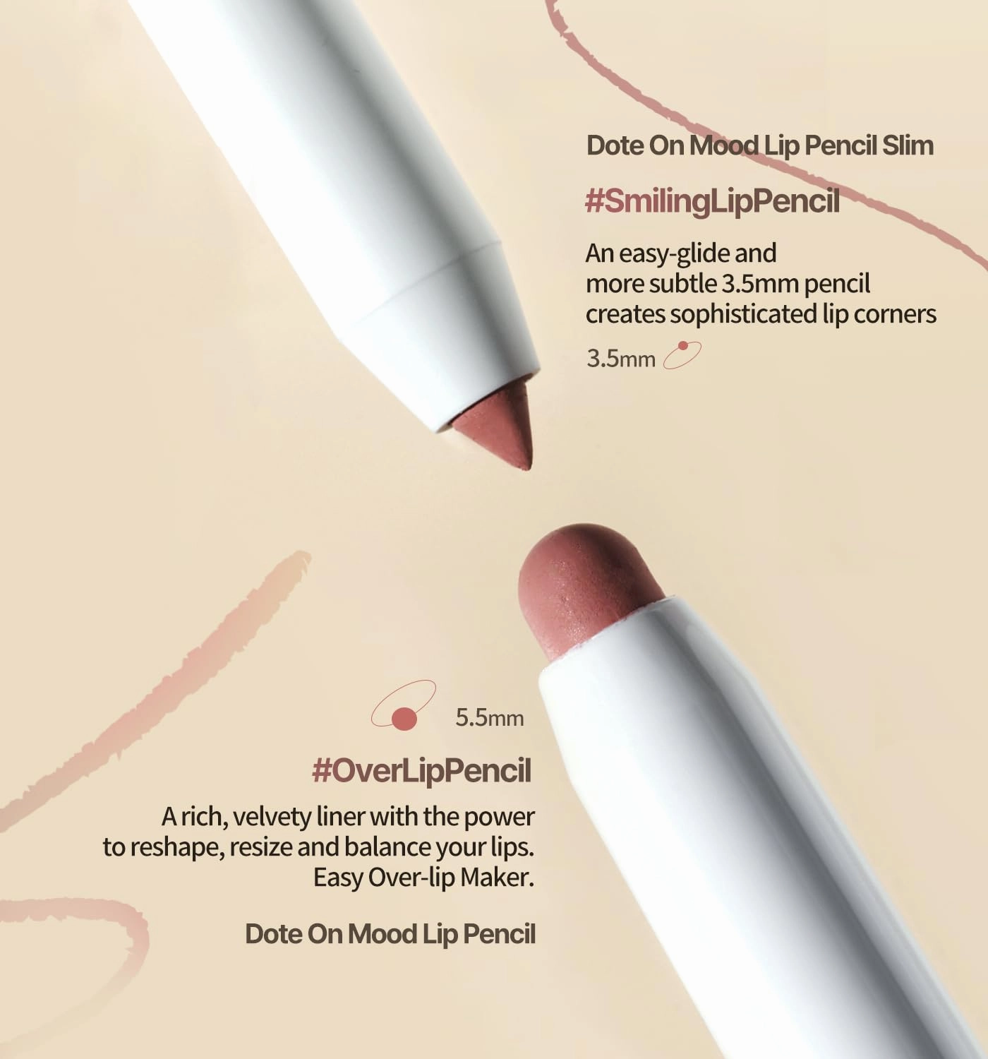 Heart Percent Dote On Mood Lip Pencil, Long-Lasting Creamy Lip Crayon Smooth Color Liner Retractable Lipstick Pencil 0.8g, #09. Cozy Brown