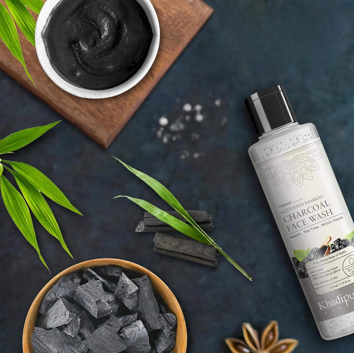 Herbals Somashree Activated Bamboo Charcoal Face Wash for Glowing Skin, Detoxifying, Oil Control & Reduce Acne Pimple | Pollution Cleanser for Women & Men (210 ml)