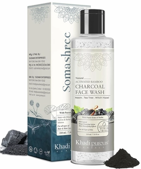 Herbals Somashree Activated Bamboo Charcoal Face Wash for Glowing Skin, Detoxifying, Oil Control & Reduce Acne Pimple | Pollution Cleanser for Women & Men (210 ml)