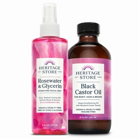HERITAGE STORE Rosewater & Glycerin and Black Castor Oil Bundle | Rich, Hydrating Treatment for Hair & Skin | 8oz each