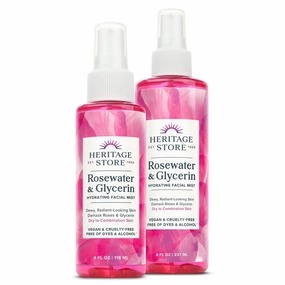 HERITAGE STORE Rosewater & Glycerin Bundle | Hydrating Facial Mist for Dewy, Radiant Skin | No Dyes or Alcohol, 8oz, 4oz