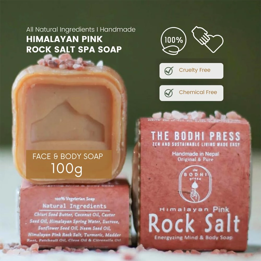 Himalayan Pink Rock Salt Soap | Unscented Bath Soap Bars | 100% Vegetarian Soap, Handmade in Nepal, Natural Hydrating Bar Soap - 100 Grams, 5 Pcs