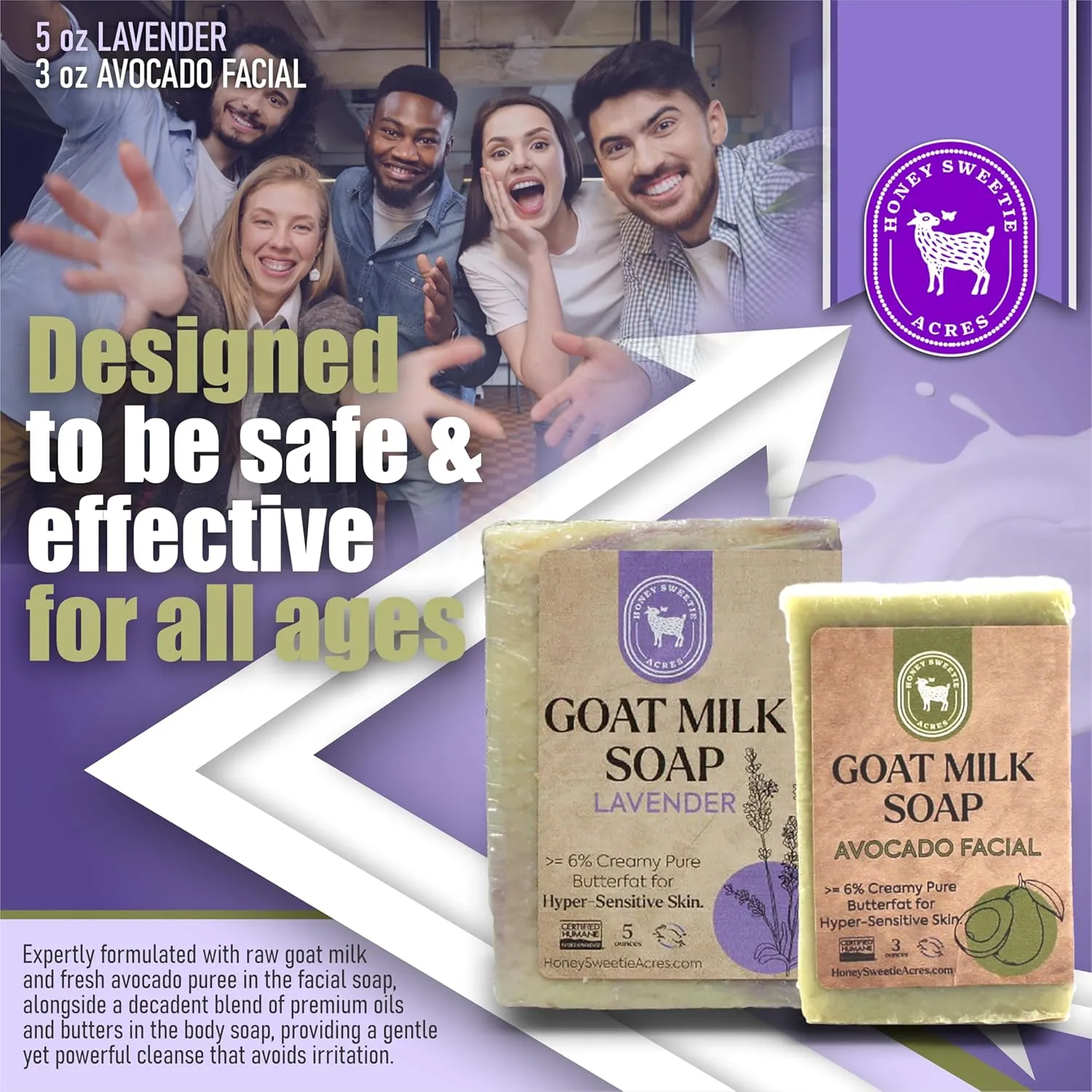 Honey Sweetie Acres Fresh of the Goat Face and Body Soap Bundle – 3 oz Avocado Facial Bar   5 oz Hydrating Lavender Goat Milk Soap – Handcrafted and Made in USA