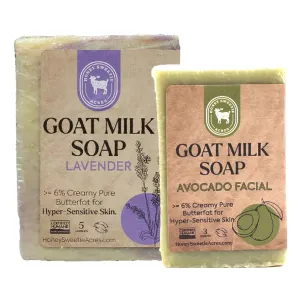 Honey Sweetie Acres Fresh of the Goat Face and Body Soap Bundle – 3 oz Avocado Facial Bar   5 oz Hydrating Lavender Goat Milk Soap – Handcrafted and Made in USA