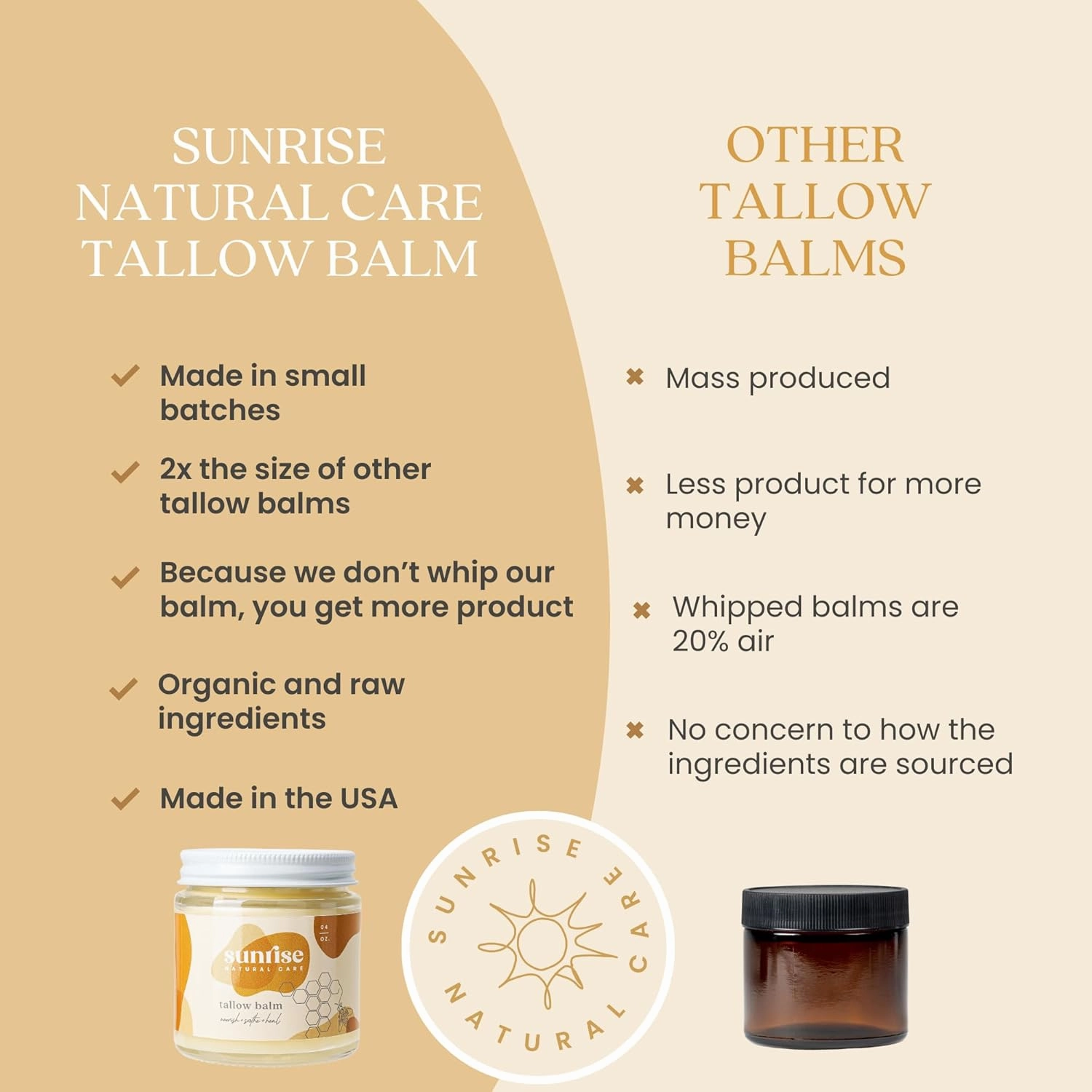 Honey and Tallow Balm - Body and Face Moisturizer - 100% Grass Fed Beef Tallow - 4 Ounces - Lavender