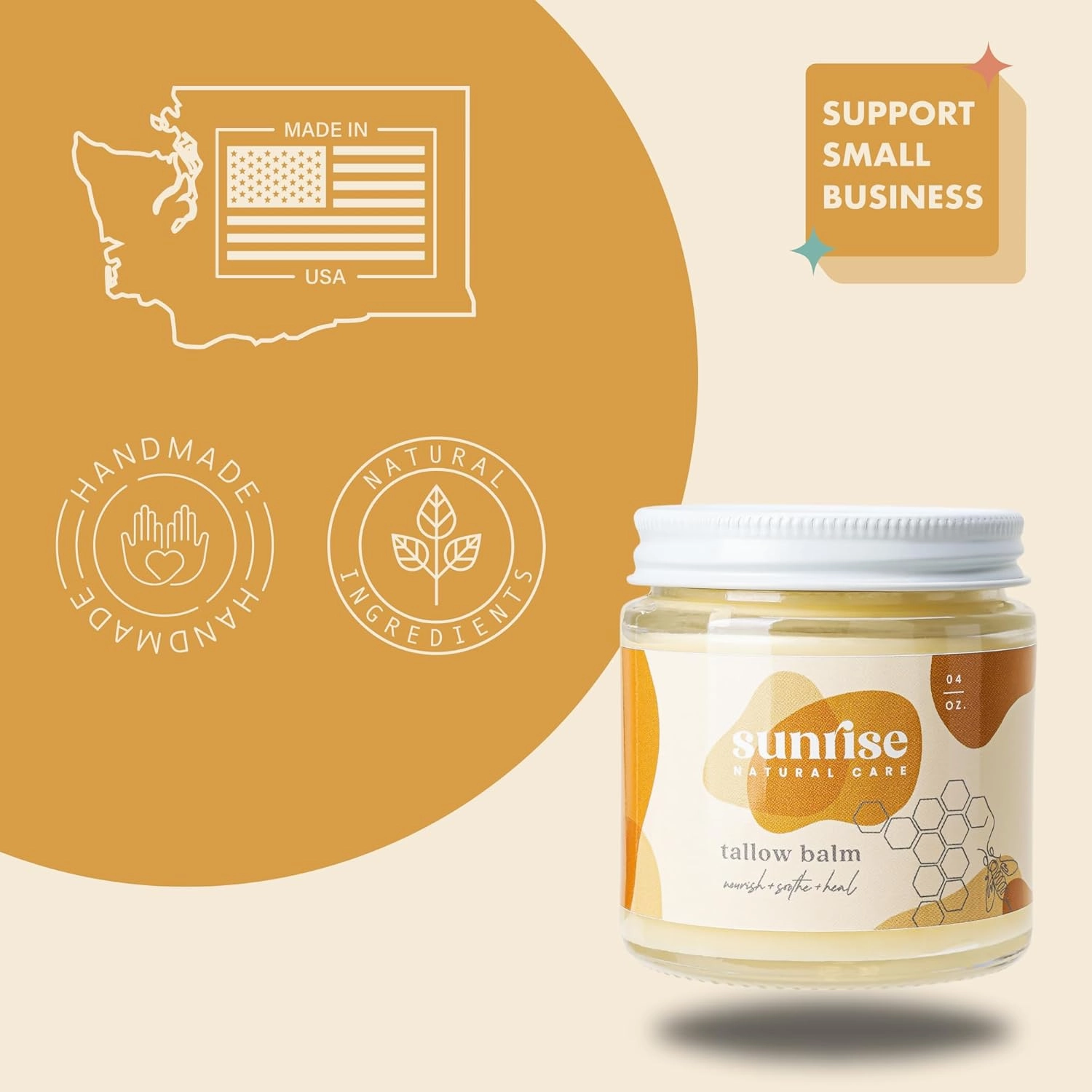 Honey and Tallow Balm - Body and Face Moisturizer - 100% Grass Fed Beef Tallow - 4 Ounces - Lavender