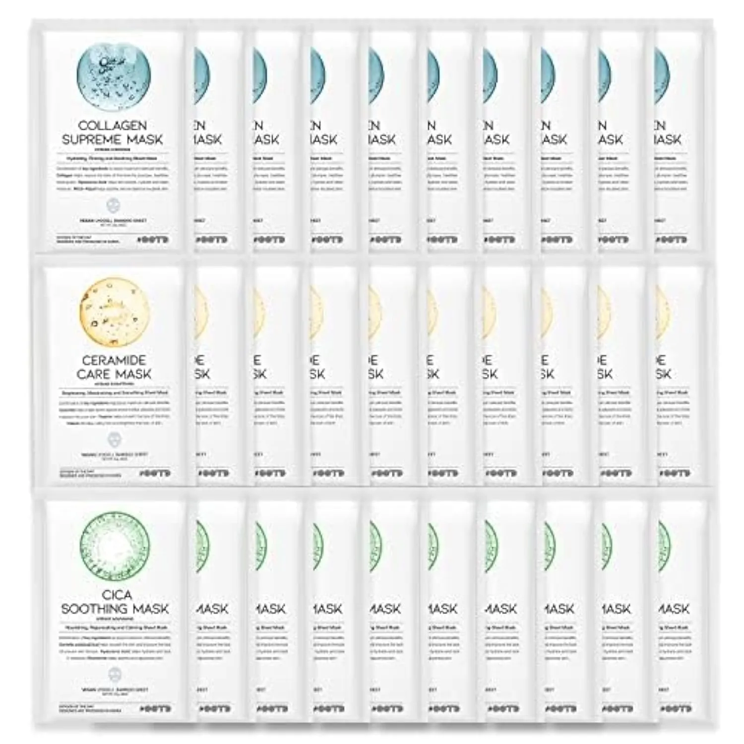 Hydrating Soothing Sheet Masks Gift Set for Skincare, Korean Vegan Sheet Mask for Dry, Sensitive Skin, Calming, Smoothing, Brightening, Collagen, Ceramide, Cica, Hyaluronic Acid 30EA
