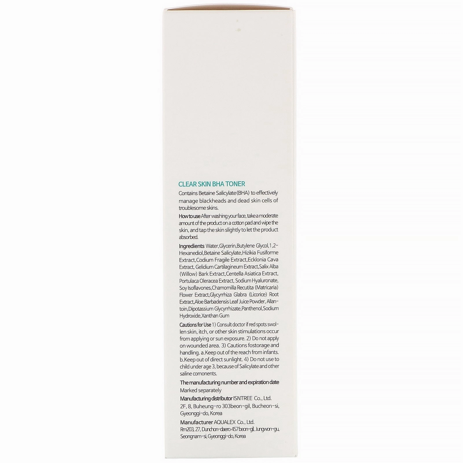 Isntree, Clear Skin BHA Toner