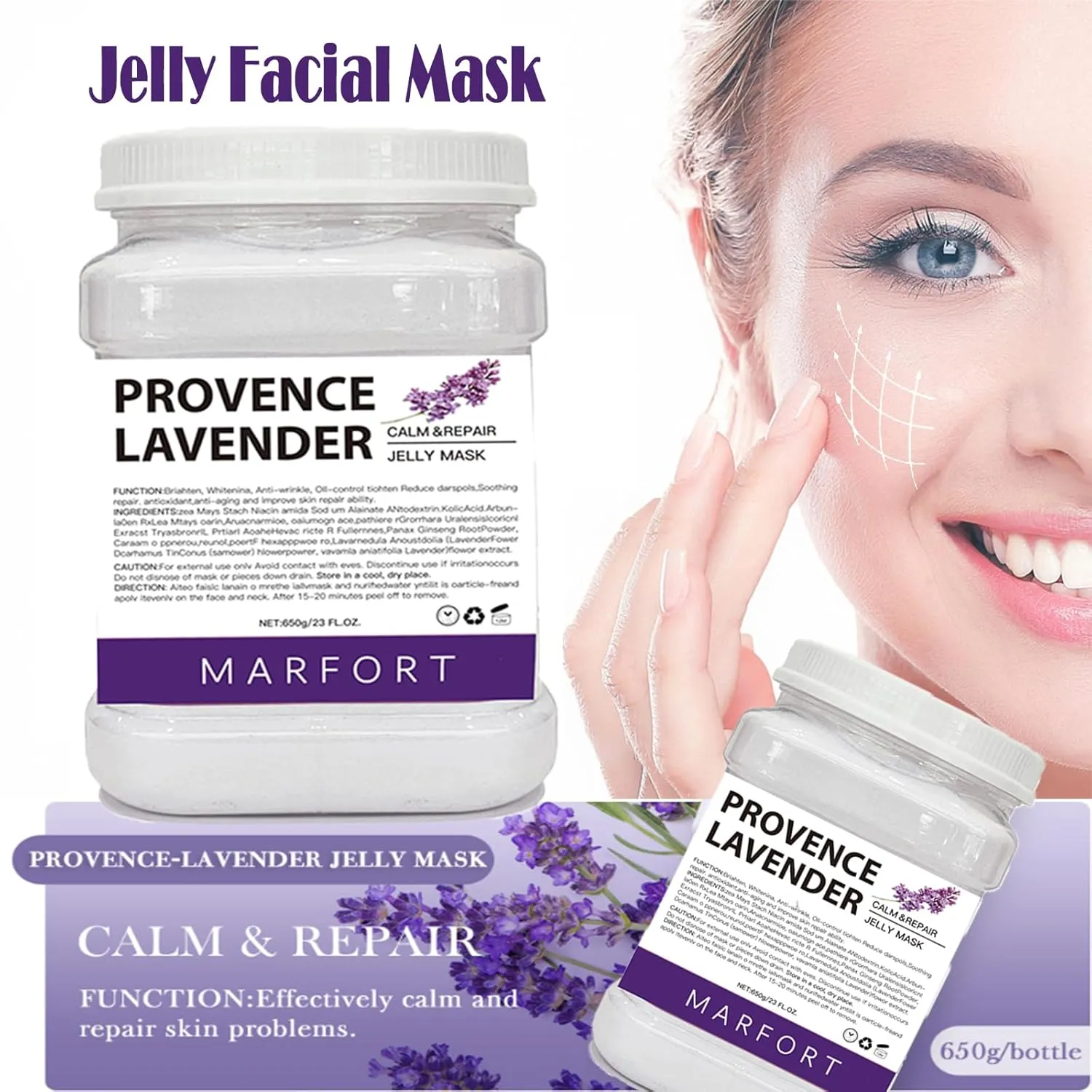 Jelly Mask for Facials Peel-Off Powder Hydrojelly Mask Peel Off Face Masks SkinCare Combination with Professional Skincare Spa Moisturizing & Hydrating 23 Fl Oz (Lavender)
