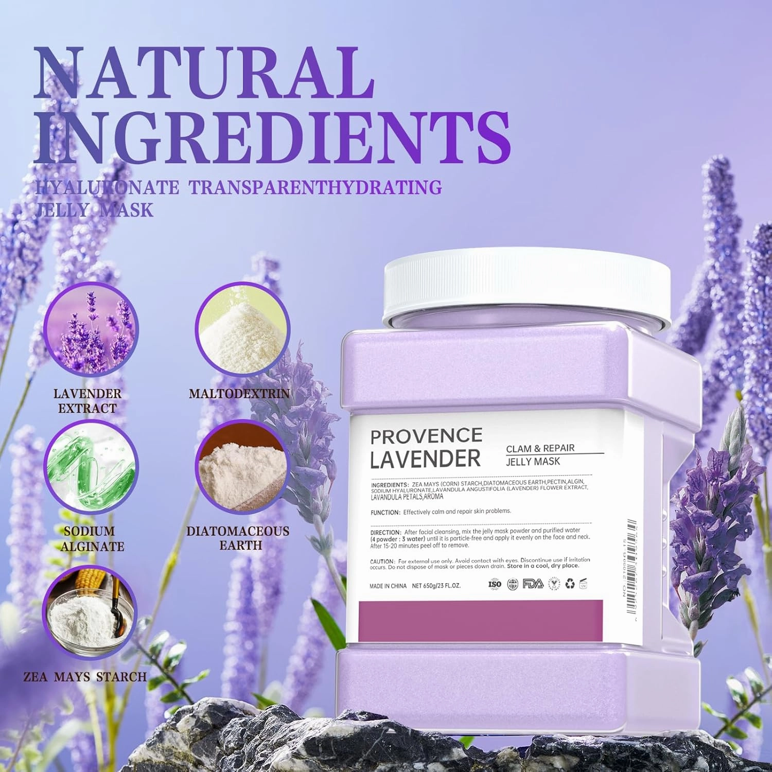 Jelly Mask Powder for Facials,Lavender Jelly Mask Powder Hydrating, Brightening & Nourishing Face Mask Skin Care,Peel Off Jelly Masks for DIY Spa 23 Fl Oz