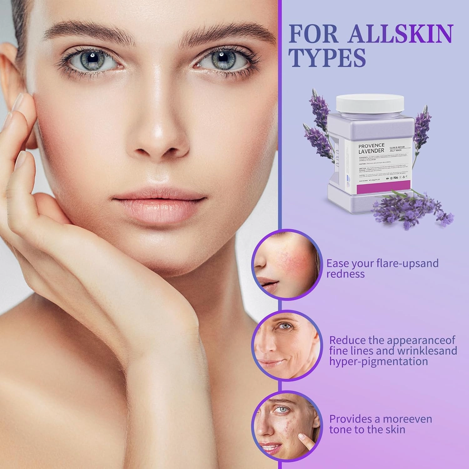 Jelly Mask Powder for Facials,Lavender Jelly Mask Powder Hydrating, Brightening & Nourishing Face Mask Skin Care,Peel Off Jelly Masks for DIY Spa 23 Fl Oz