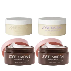 Josie Maran Bod Squad Body Care Set - Includes 2 Argan Sugar Scrubs & 2 Body Butters - Nourishes Skin with Gentle Exfoliation and Intense Hydration - Oat Milk & Honey and Lavender Citrus (4 Count)