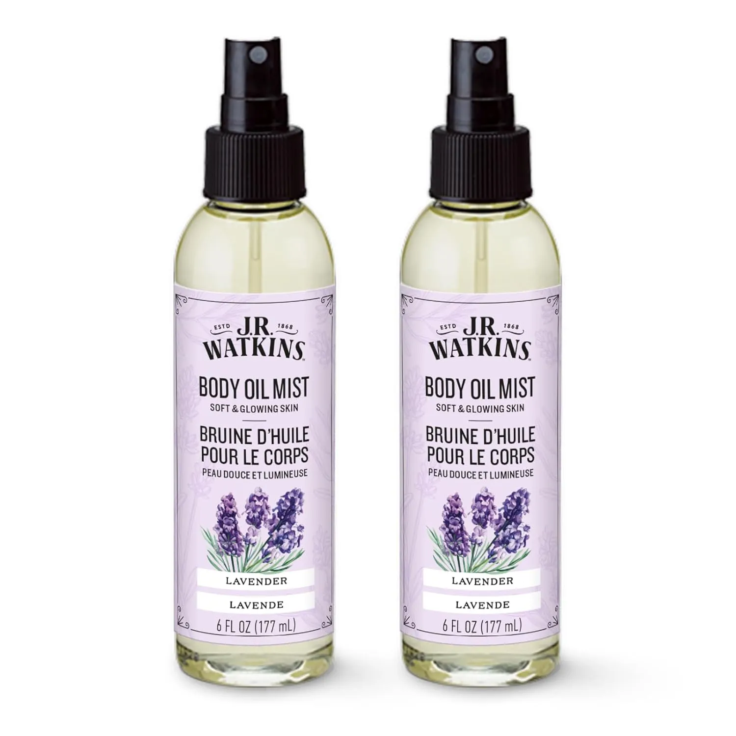J.R. Watkins Naturally Hydrating Body Oil Mist, Lavender, 6 fl oz, 2 Pack