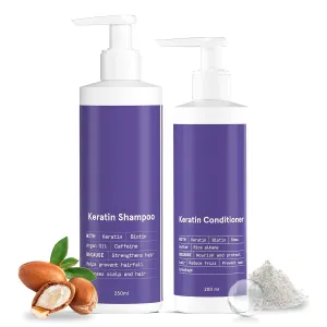 Keratin Hair Fall Control Shampoo & Conditioner | Ultra Smoothing Shampoo   Conditioner with Niacinamide, Biotin, Argon Oil, Shea Butter & Caffeine | Paraben & SLS free, 450ml.