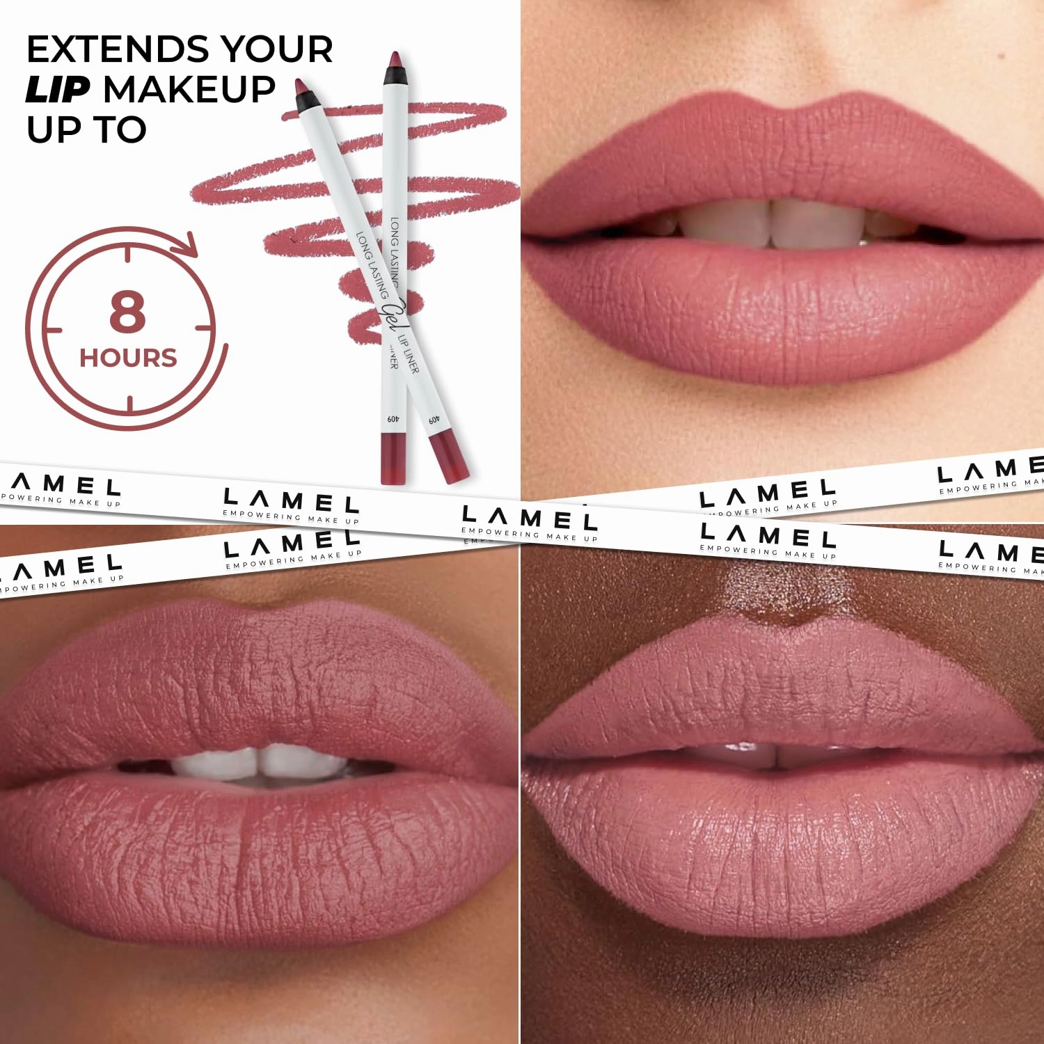 Lamel Matte Gel Lip Liner Pencil | Weightless & CreamyTexture - Sharpenable - Longwear & Waterproof - High Pigmented & Flawless Finish - Cruelty-free & Paraben-Free,- 409, 1,7g/0.05oz