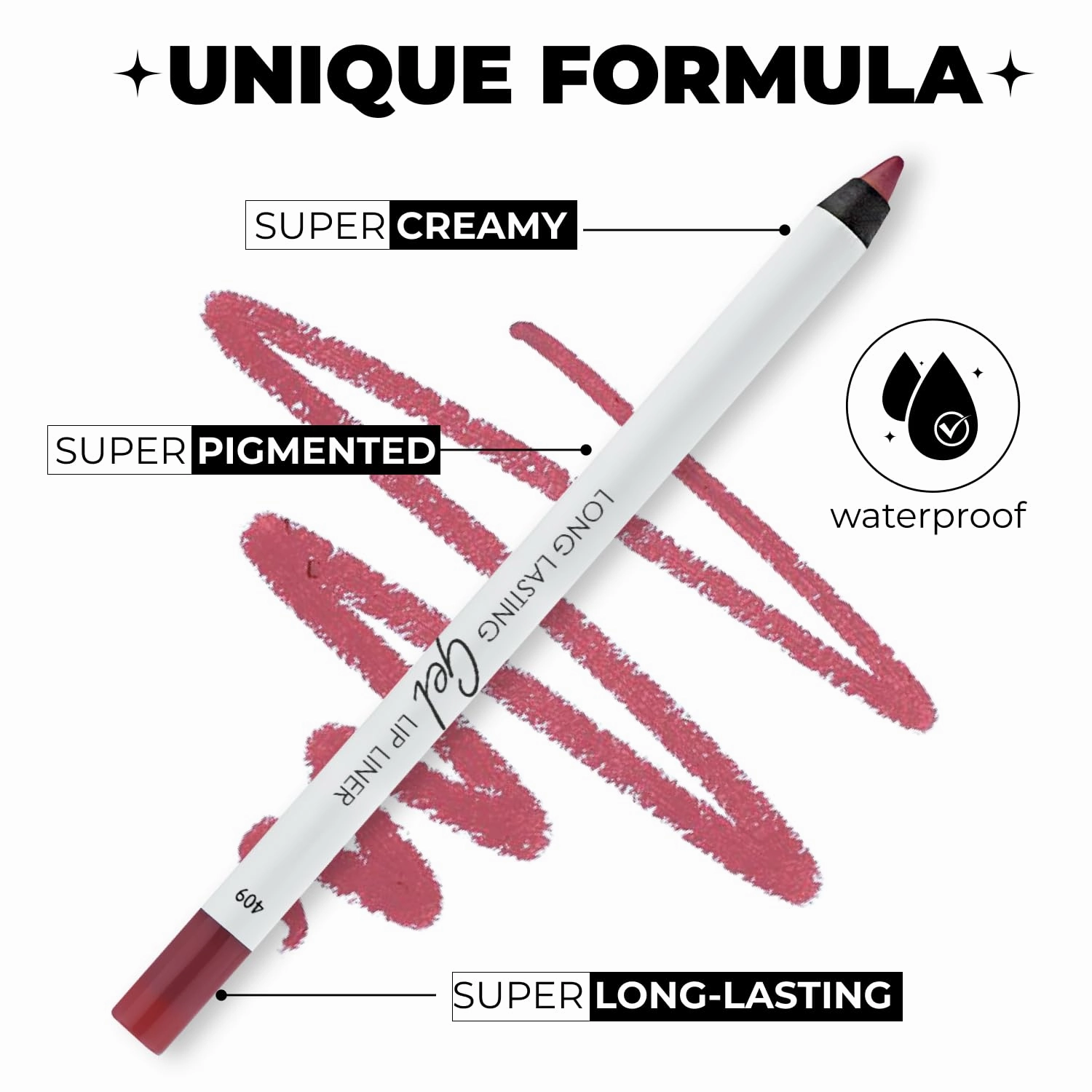 Lamel Matte Gel Lip Liner Pencil | Weightless & CreamyTexture - Sharpenable - Longwear & Waterproof - High Pigmented & Flawless Finish - Cruelty-free & Paraben-Free,- 409, 1,7g/0.05oz