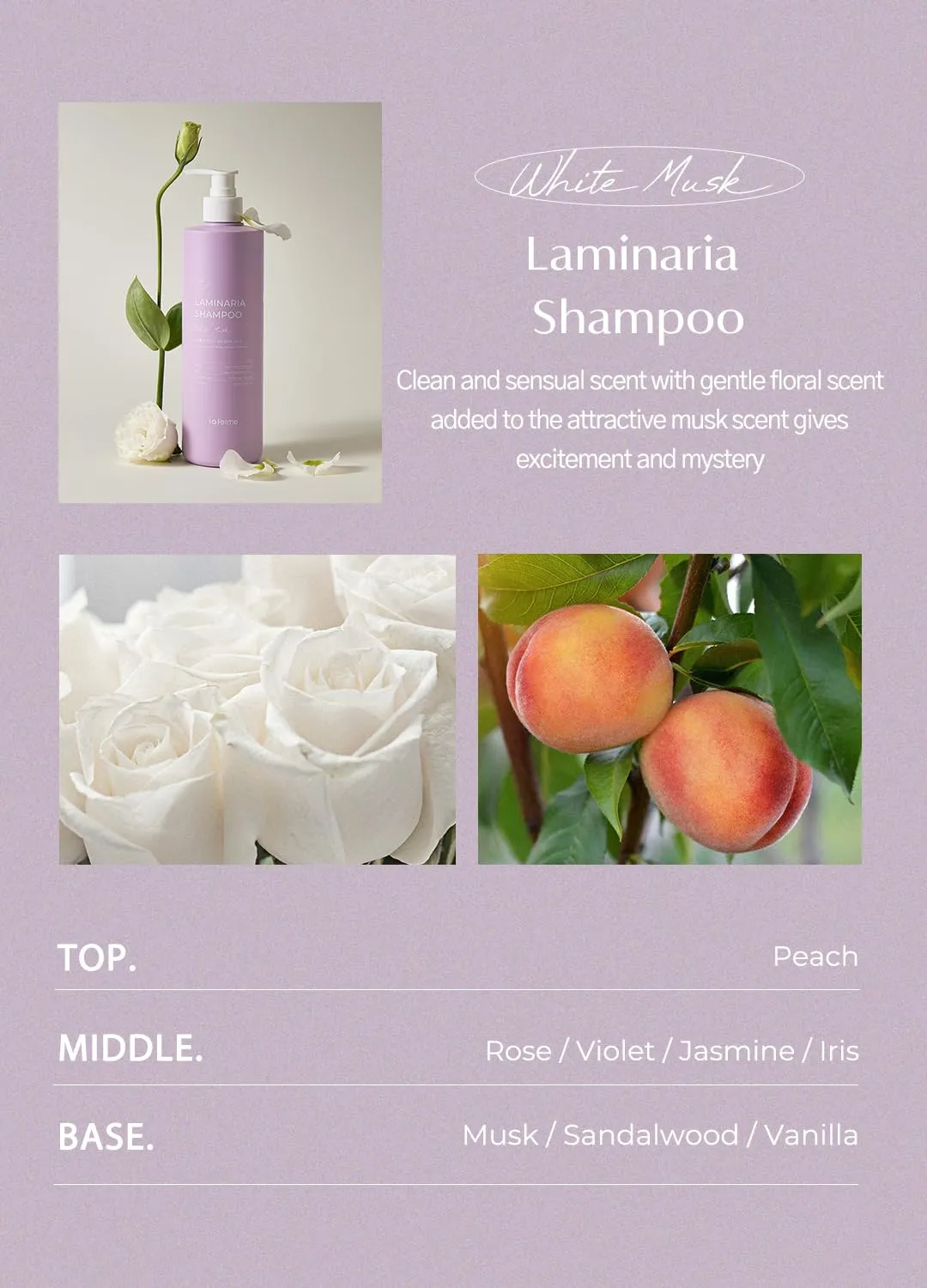 Laminaria Shampoo with Organic Ingredient, Korean Clarifying Shampoo, Hydrating for Dry Hair, Strengthening for Weak Hair, Sulfate & Paraben free, For Women & Men (16.9 FL. OZ., White Musk)