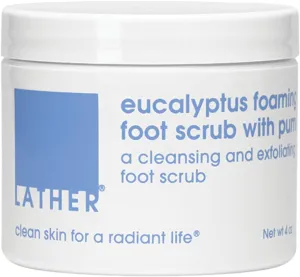 LATHER Foot Scrub with Pumice Stone - Gentle Exfoliating Foaming Foot Scrub for Skin - Cracked Heel Repair for Smooth, Soft Feet - Pedicure Foot Spa | 4 Oz