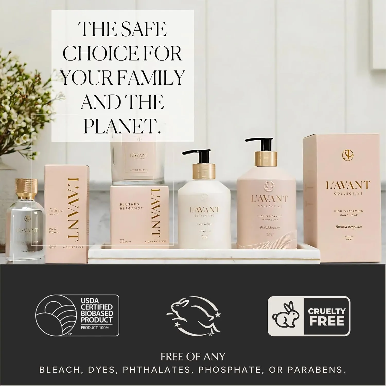 L'AVANT Collective Luxury Hand Lotion - High Performing Moisturizing Hand Cream for Dry, Cracked Hands, Nails & Cuticles Bergamot, Orange Blossom, Amber, Cedar Shea Butter 10oz (Blushed Bergamot)