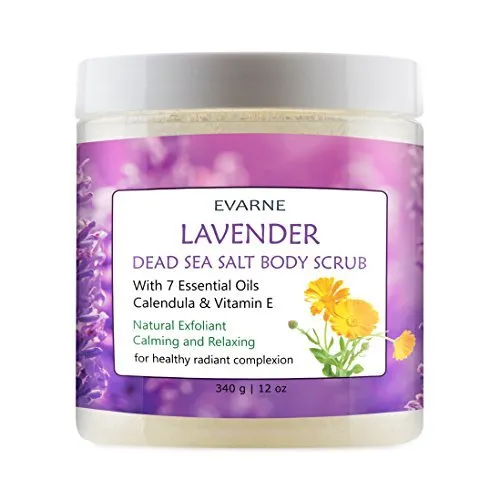 Lavender Dead Sea Salt Body Scrub with 7 Essential Oils Calendula and Vitamin E