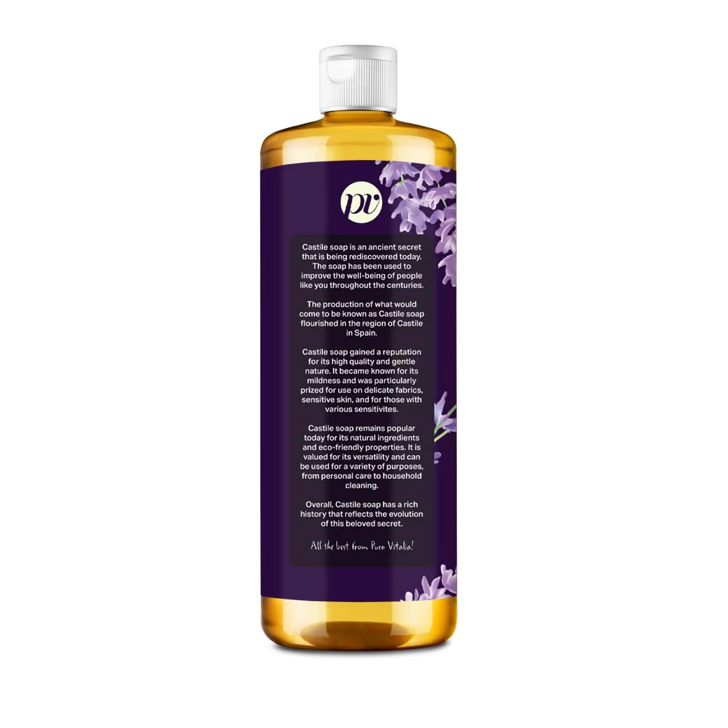 Lavender Pure Castile Soap Liquid with Olive Oil & Essential Oils; for Face Wash, Hand, Body, Laundry, and Beyond, Eco-friendly & fully Biodegradable Organic Castile Soap, 16 fl oz.