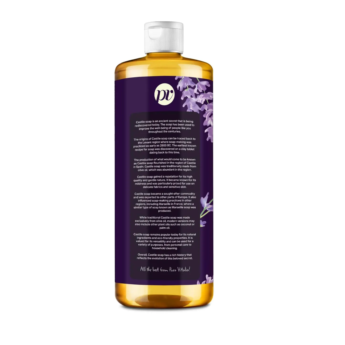 Lavender Pure Castile Soap Liquid with Olive Oil & Essential Oils; for Face Wash, Hand, Body, Laundry, and Beyond, Eco-friendly & fully Biodegradable Organic Castile Soap, 32 fl oz.