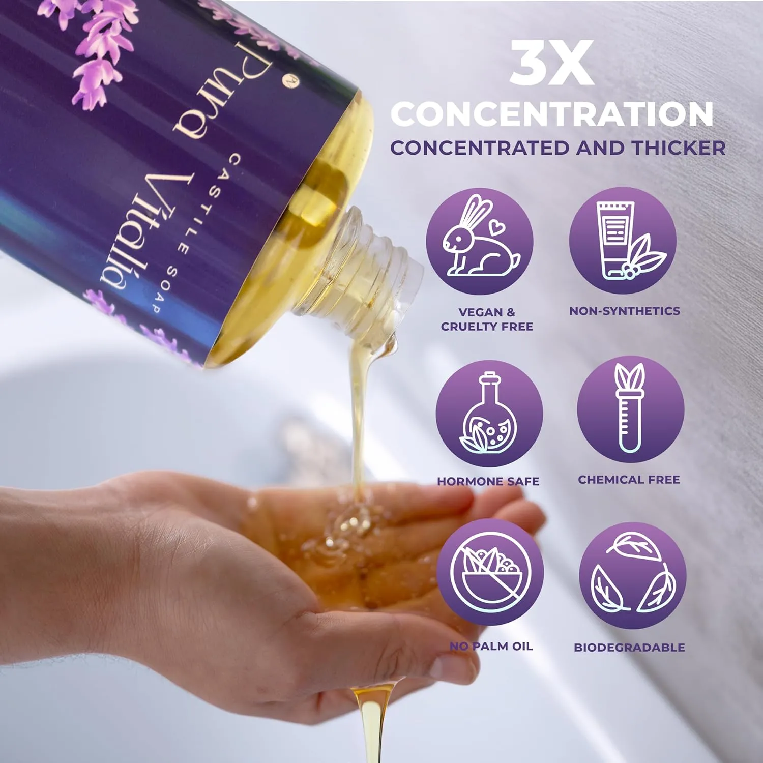 Lavender Pure Castile Soap Liquid with Olive Oil & Essential Oils; for Face Wash, Hand, Body, Laundry, and Beyond, Eco-friendly & fully Biodegradable Organic Castile Soap, 32 fl oz.