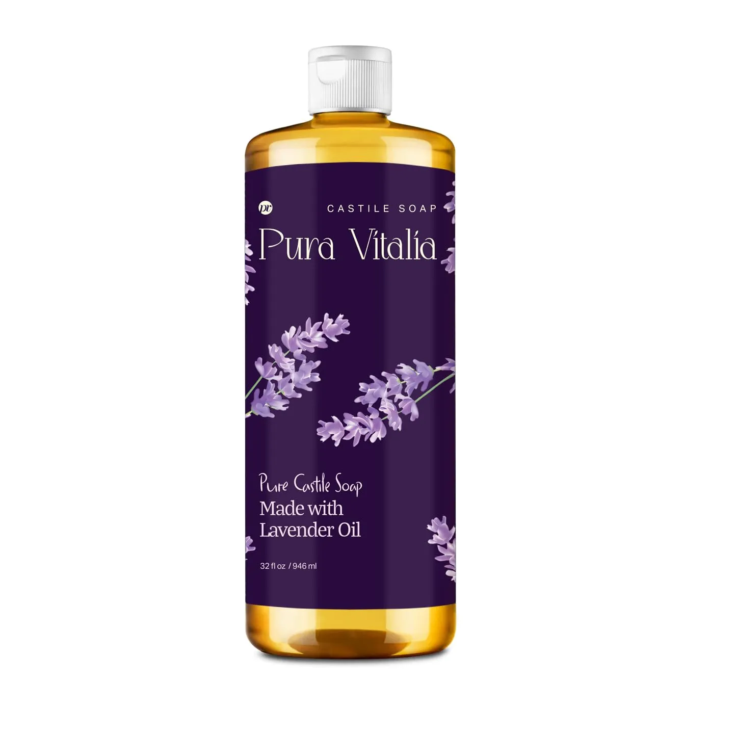 Lavender Pure Castile Soap Liquid with Olive Oil & Essential Oils; for Face Wash, Hand, Body, Laundry, and Beyond, Eco-friendly & fully Biodegradable Organic Castile Soap, 32 fl oz.