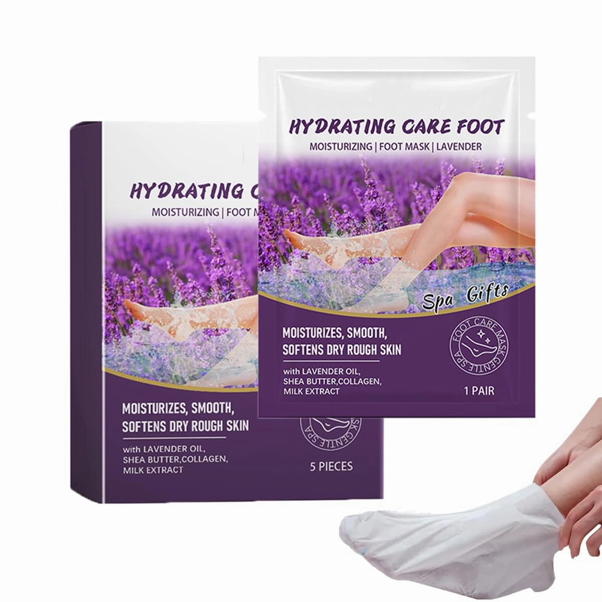 Lavender Exfoliating Callus Peel Booties, Foot Peeling Mask, Hydrating Foot Mask For Dry Cracked Feet Soft And Smooth Touch Feet (5 Packs/Box) (1PCS)