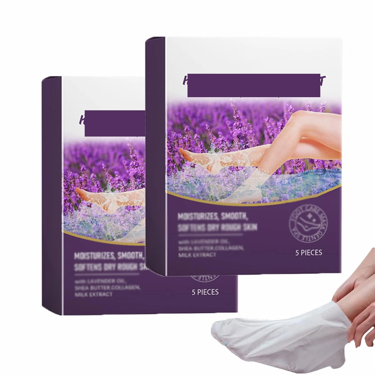Lavender Exfoliating Callus Peel Booties, Foot Peeling Mask, Hydrating Foot Mask For Dry Cracked Feet Soft And Smooth Touch Feet (5 Packs/Box) (2PCS)