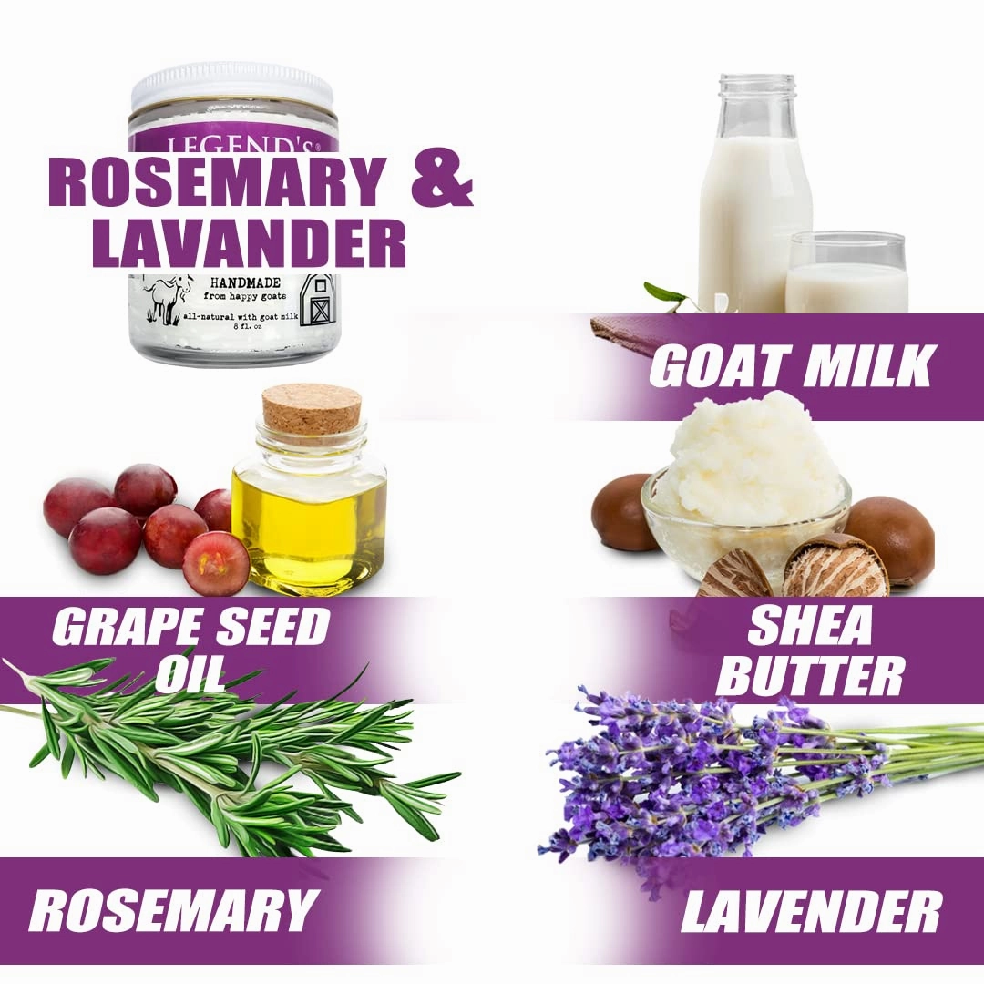 Legend's Creek Farm, Goat Milk Body Butter - Hydrating Natural Body Moisturizer with Organic Shea Butter & Grape Seed Oil - 8 Oz Purifying & Toning Whipped Body Butter (Rosemary & Lavender)