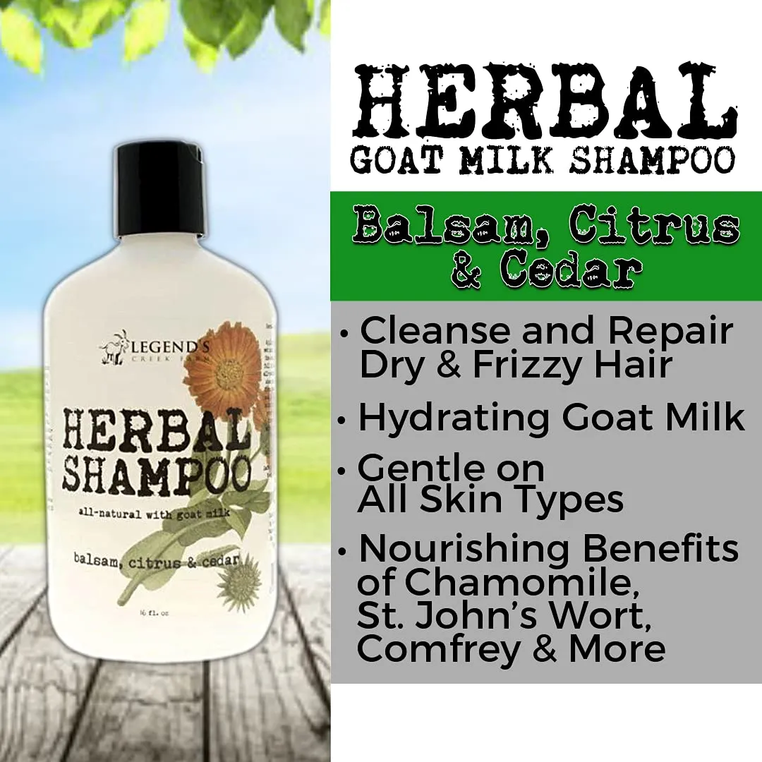 Legend's Creek Farm, Herbal Goat Milk Shampoo, Gently Cleansing & Soothing, Intense Softness & Shine, For Dry & Damaged Hair, 16 fl. Oz (Shampoo (Balsam, Citrus & Cedar))