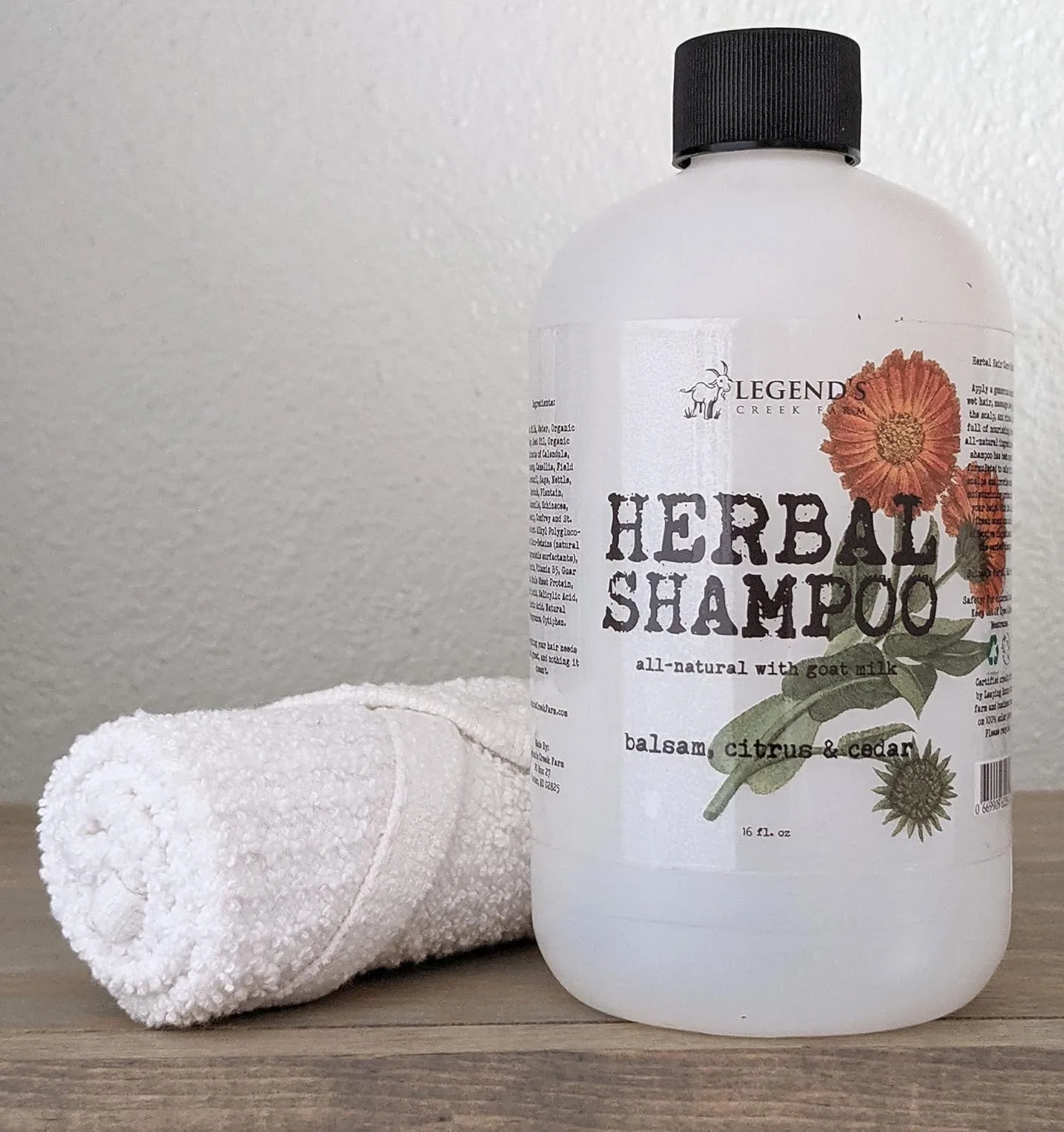 Legend's Creek Farm, Herbal Goat Milk Shampoo, Gently Cleansing & Soothing, Intense Softness & Shine, For Dry & Damaged Hair, 16 fl. Oz (Shampoo (Balsam, Citrus & Cedar))