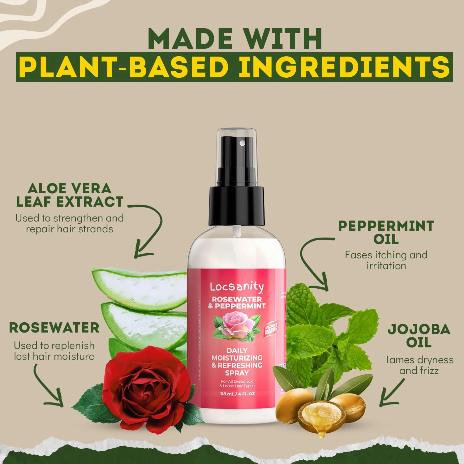 Locsanity Rosewater and Peppermint Daily Moisturizing Spray – Trial Size Hydrating Dreadlock Spray to Nourish the Scalp and Protect Hair From Oil and Buildup (4oz)