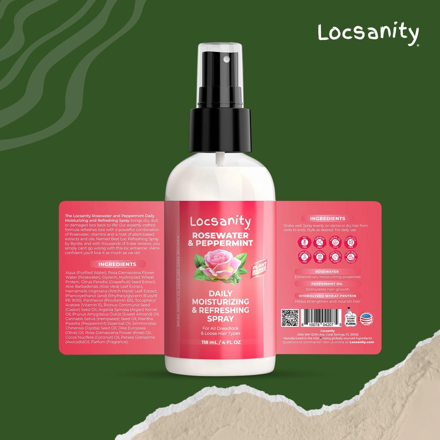 Locsanity Rosewater and Peppermint Daily Moisturizing Spray – Trial Size Hydrating Dreadlock Spray to Nourish the Scalp and Protect Hair From Oil and Buildup (4oz)
