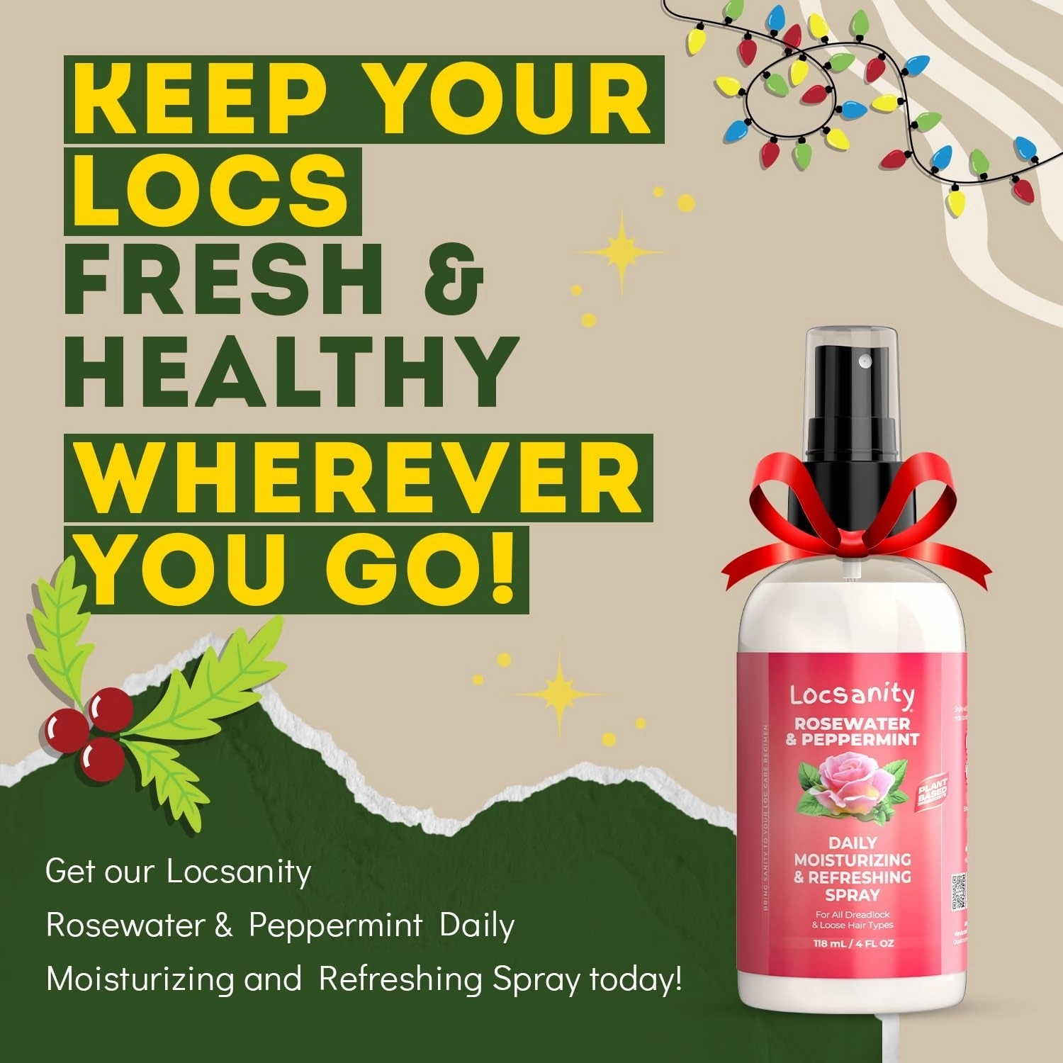 Locsanity Rosewater and Peppermint Daily Moisturizing Spray – Trial Size Hydrating Dreadlock Spray to Nourish the Scalp and Protect Hair from Oil and Buildup (4Oz)