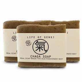 Long lasting and mild Vegan CHAGA mushroom soaps - PACK of 3- ALL NATURAL, organic oils for sensitive dry skin made in USA
