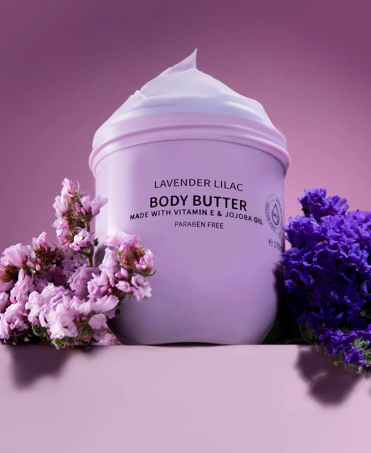 LOVERY Lavender Lilac Body Butter - Shea Cream with Jojoba Oil & Vitamin E - Hydrating Natural Moisturizer for Hands - 12 Fl Oz