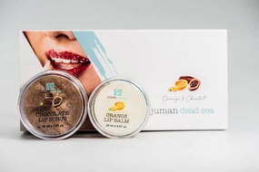 Luxury Gift Set | Lip Care | Dead Sea Mineral Rich Orange Lip Balm and Chocolate Lip Scrub