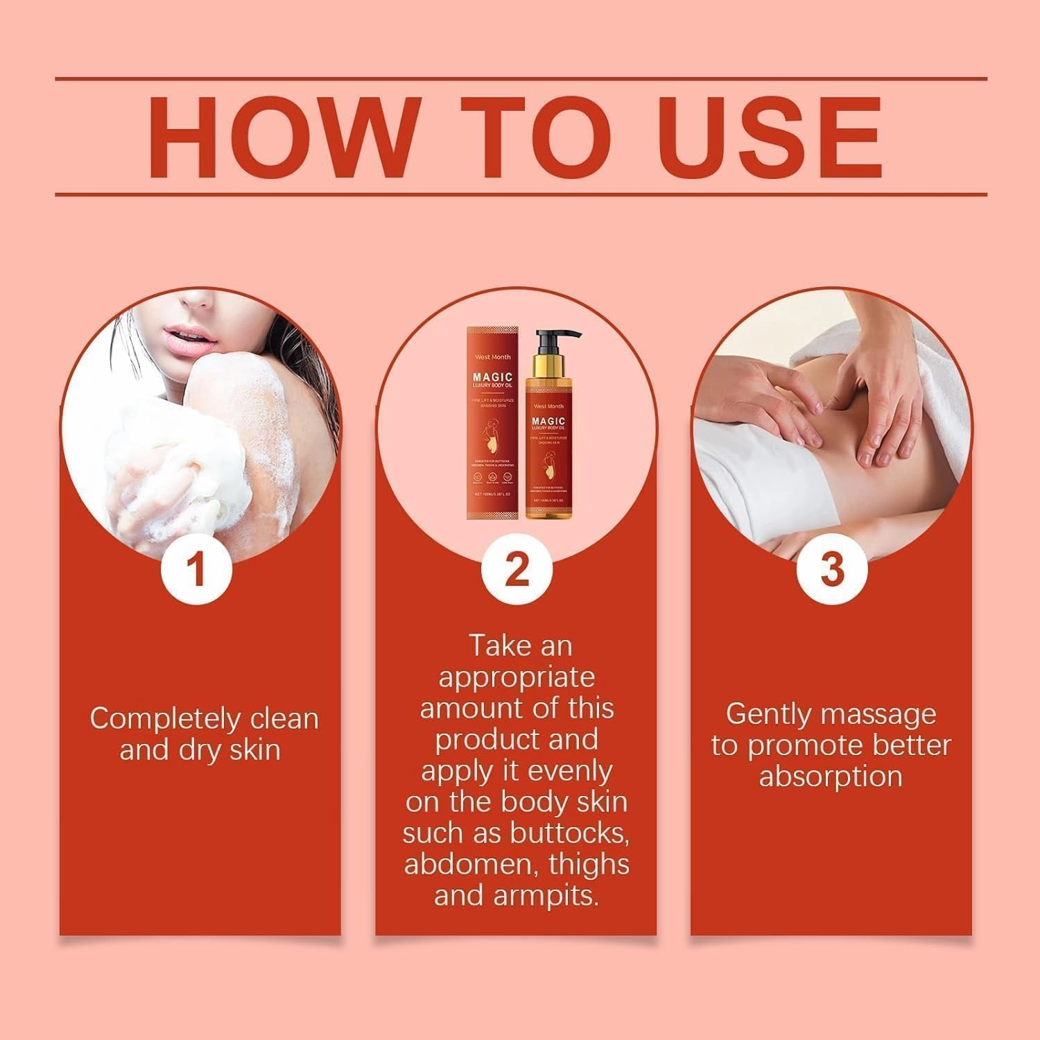 Magic Body Firming Oi l,Firming Skin and Hydrating Oil for Arms,Body Oil Alternative with Vitamin E,Rosehip and Almond for Buttocks,Abdomen,Thighs and Underarms（1pc）