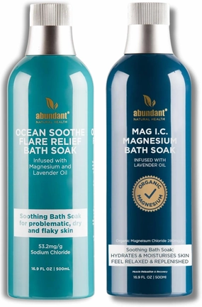 Magnesium Bath Soak Duo for Muscle Recovery and Flare-Up Relief with Ocean-Sourced Magnesium and Lavender Oil, Two 500mL Bottles for Relaxation, Hydration & Dry Skin Soothing