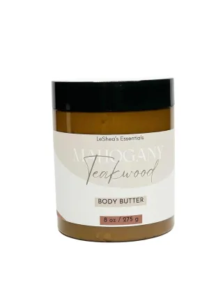Mahogany Teakwood Body Butter with African Shea Butter, Mango Butter, Vitamin E Oil, Aloe Vera, Hydrating Skin Cream, Natural Vegan Moisturizer, Plant Based Care Thick Lotion for Dry Chapped Cracked Hands Feet 8 oz