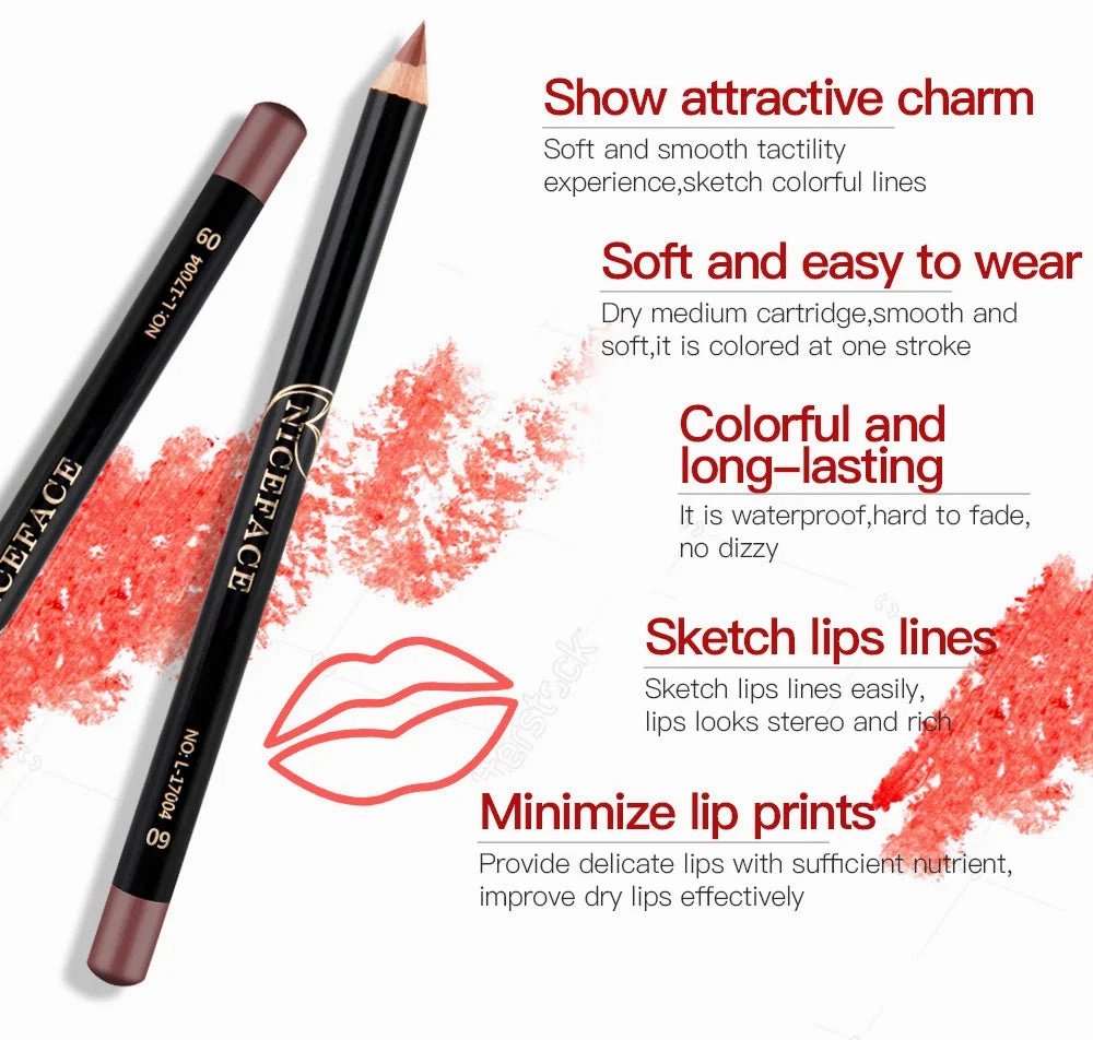 Makeup Colors Lip Lasting Pen Cosmetics Waterproof Free gift with purchase Lipliner Lipstick NICEFACE Pencils Long Nude Lip Pencil 12 Quick turnaround Matte Liner Lips