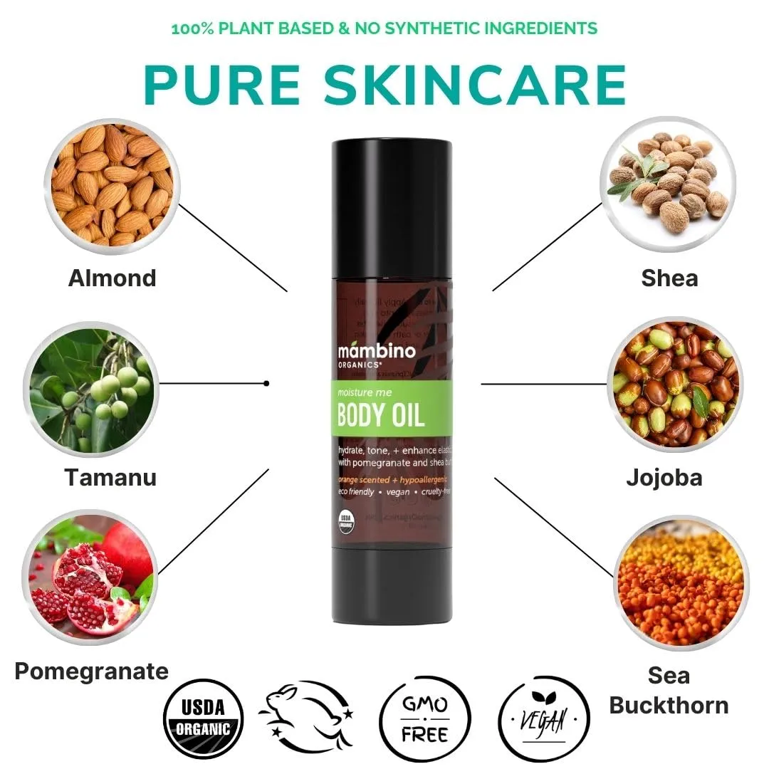Mambino Organics Moisture Me Nourishing Body Oil – All Natural Jojoba, Shea, Pomegranate Oils – Moisturizing Body Oil - 4 Fluid Ounces (4 Ounce)