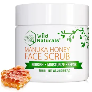 Manuka Honey Face Scrub - Gentle & Natural Blemish Control Exfoliator - Non-Toxic Facial Cleanser for Acne, Eczema, Blackheads, Dry & Sensitive Skin - Hydrating Exfoliating Scrub