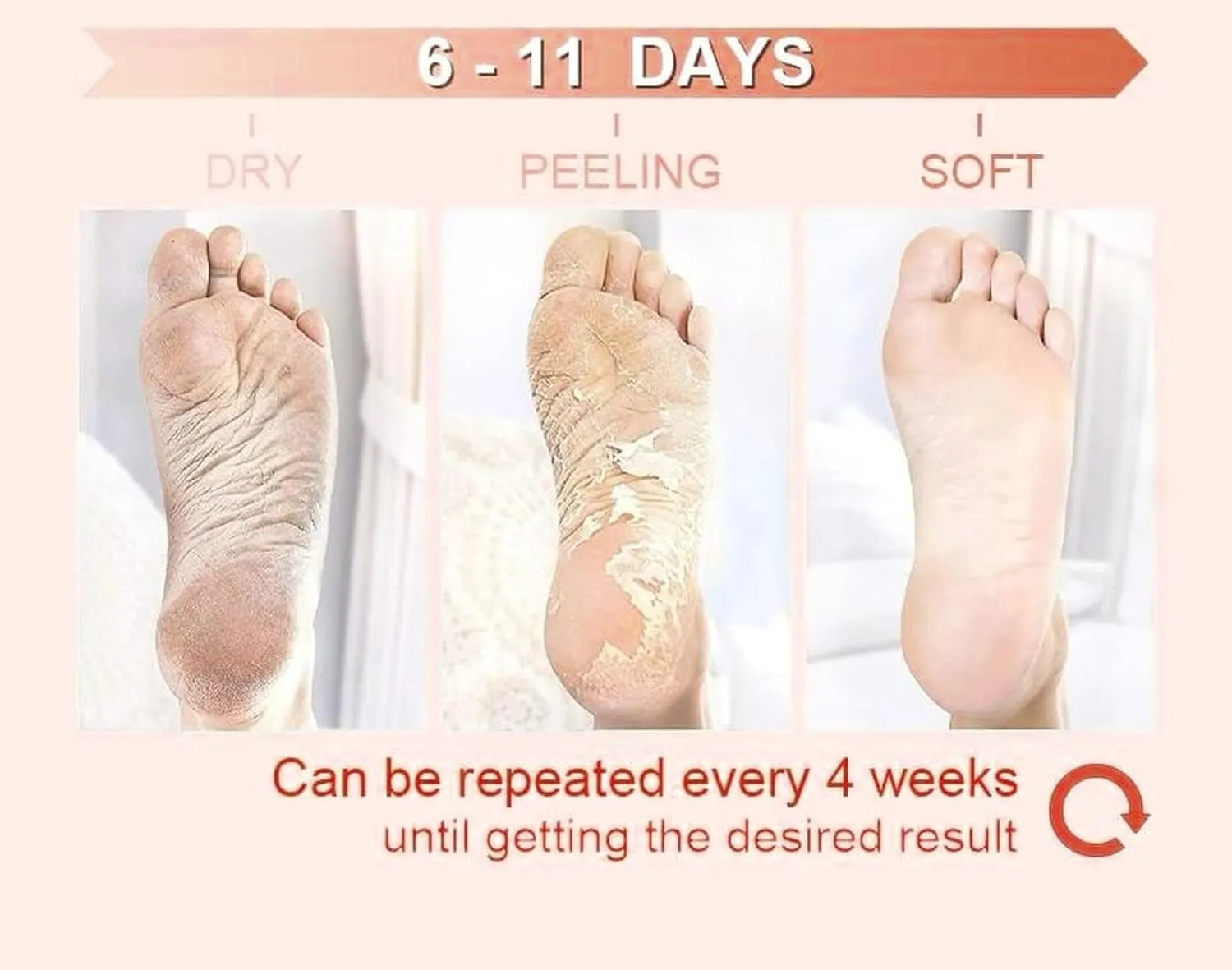 Maraly Foot Peeling Mask (2 Pairs) - Natural Ingredients, Removes Dead Skin & Calluses, Baby Soft Feet in 1 Week, 2-Pack, Exfoliating Foot Care Treatment for Men & Women (Peach) (2 pack)