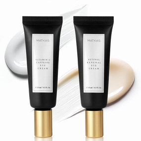 MATKAS Korean Vitamin C & Caffeine Eye Cream   Retinol Eye Cream - 2 Pack (0.5 Fl Oz) - for Dark Circles and Puffiness, Under Eye Treatment, Anti Aging Creams for Puffy Eyes, Korean Skincare Bundle