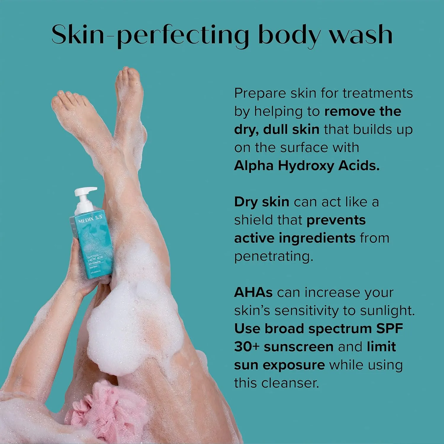 Medix 5.5 Glycolic Acid   Lactic Acid Exfoliating Body Wash Gel | KP Bump Eraser | AHA Exfoliant Skin Care Body Cleanser | Keratosis Pilaris & Acne | Anti Aging AHA Foaming Body & Face Wash, 15 Fl Oz