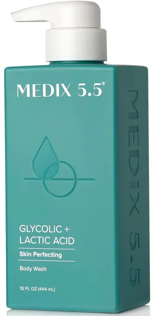 Medix 5.5 Glycolic Acid   Lactic Acid Exfoliating Body Wash Gel | KP Bump Eraser | AHA Exfoliant Skin Care Body Cleanser | Keratosis Pilaris & Acne | Anti Aging AHA Foaming Body & Face Wash, 15 Fl Oz